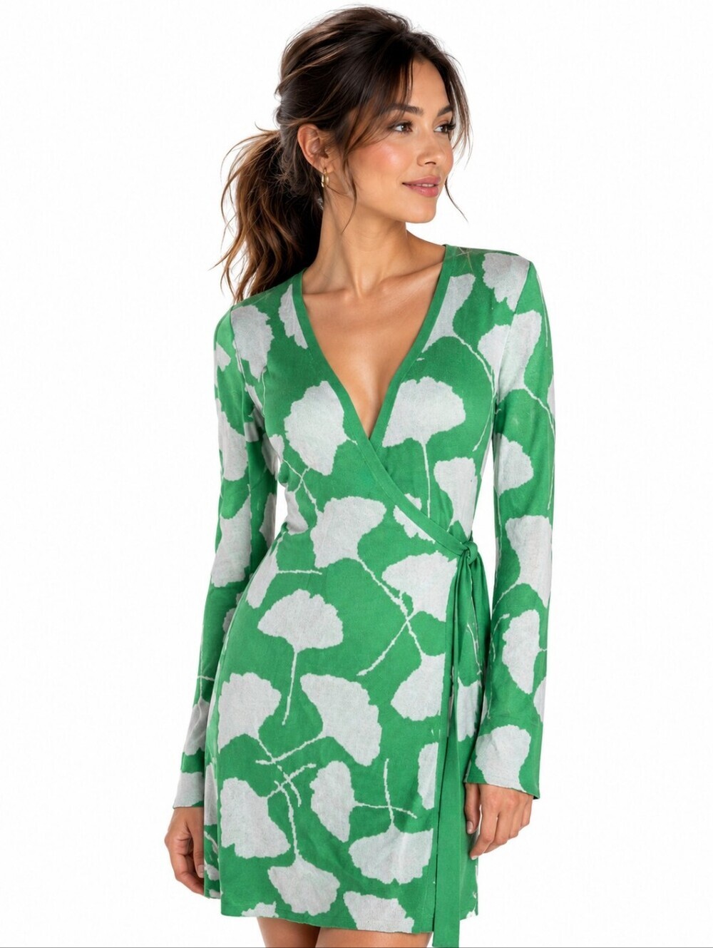 Diane von Furstenberg DVF Green Leaf Print Wrap Dress XXS Rayon